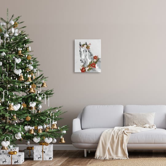 Stupell Industries Festive Holiday Horse Holly Wreath Canvas Wall Art